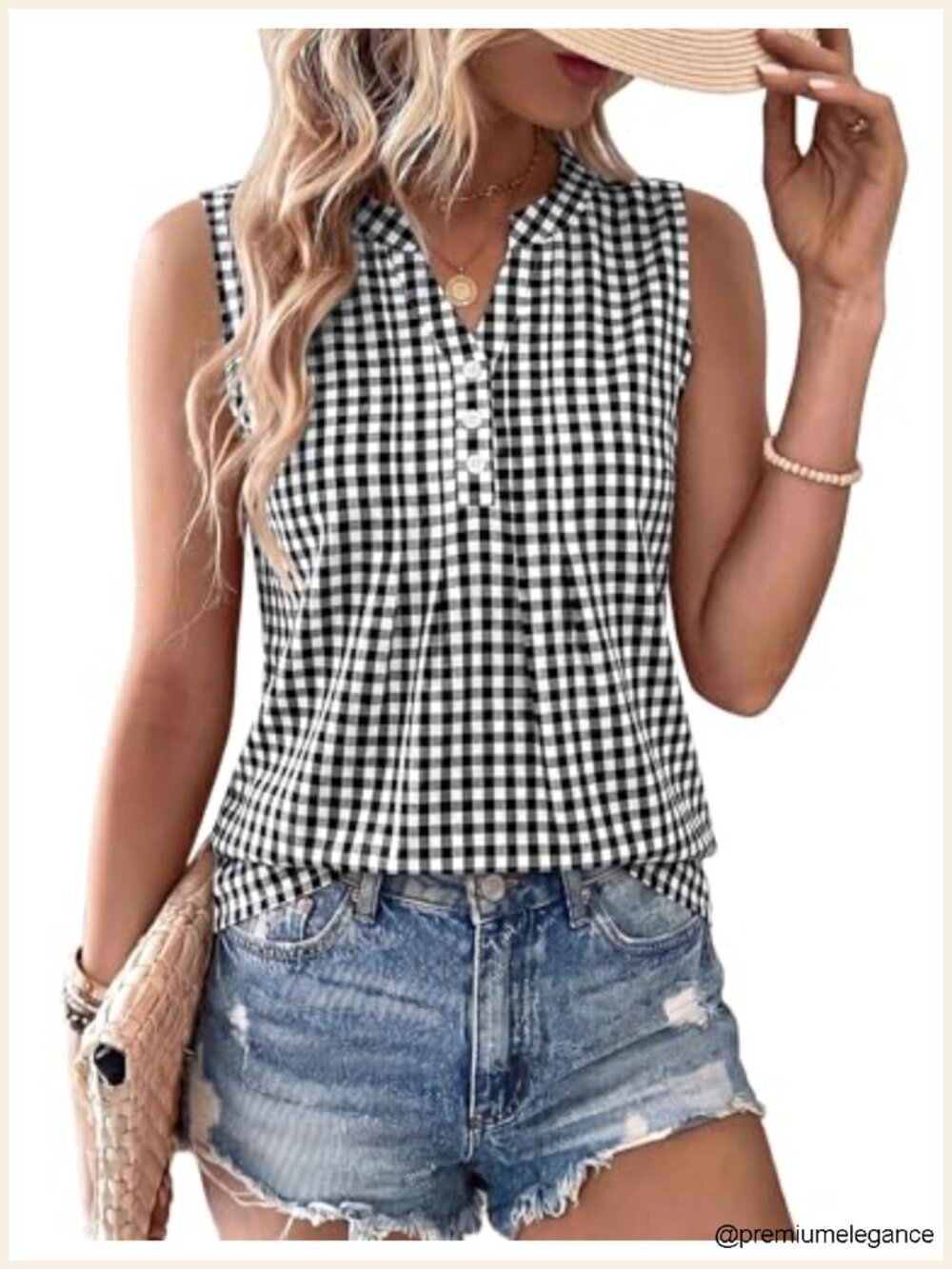 Women's Cotton Linen Tank Top V Neck Pleated Sleeveless Blouse